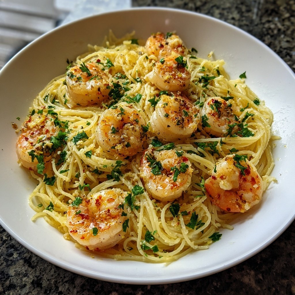 Angel Hair Pasta With Garlic Shrimp